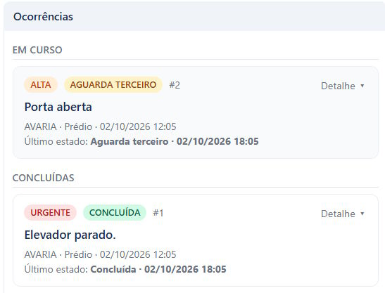 Portal de condóminos — acompanhamento de ocorrências